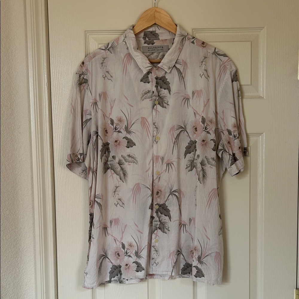 All Saints Pink and Gray Floral Shirt